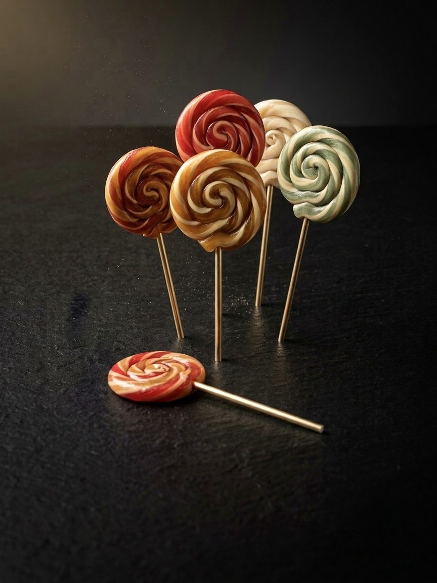 Handmade swirl lollipops on gold sticks